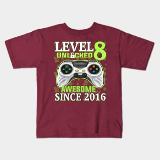 8 Year Old Boy Video Gamer Awesome Since 2016 8th Birthday Kids T-Shirt